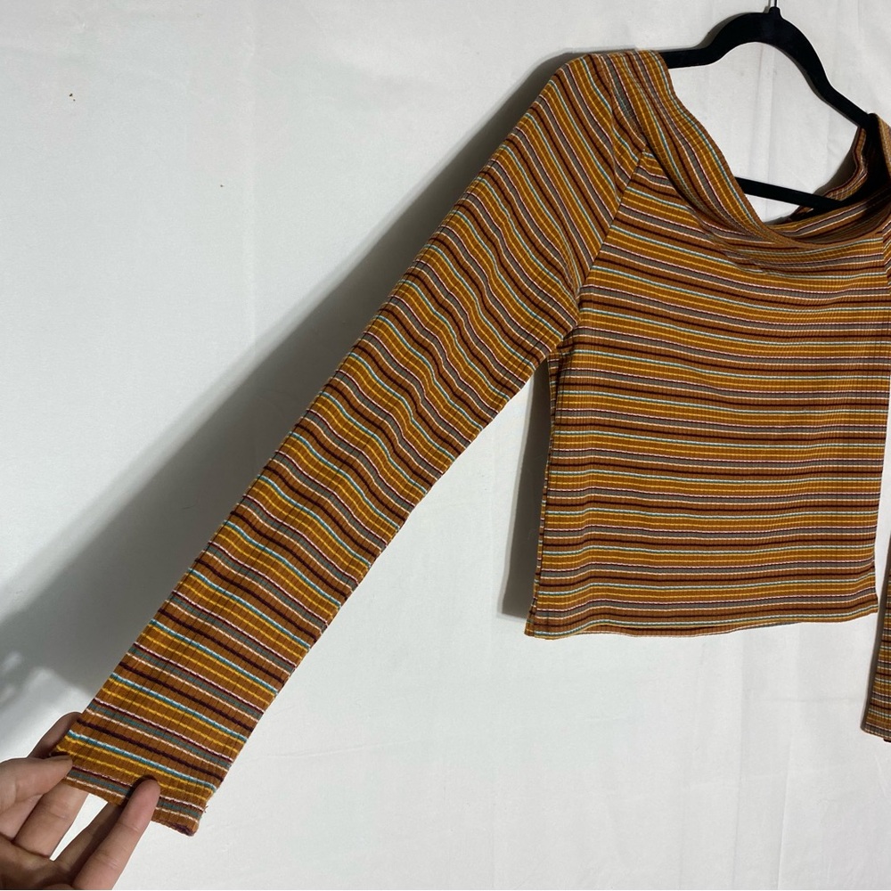 Arizona Jeans Co. Retro Y2K Striped Off Shoulder Long Sleeve Crop Top L - Picture 9 of 14